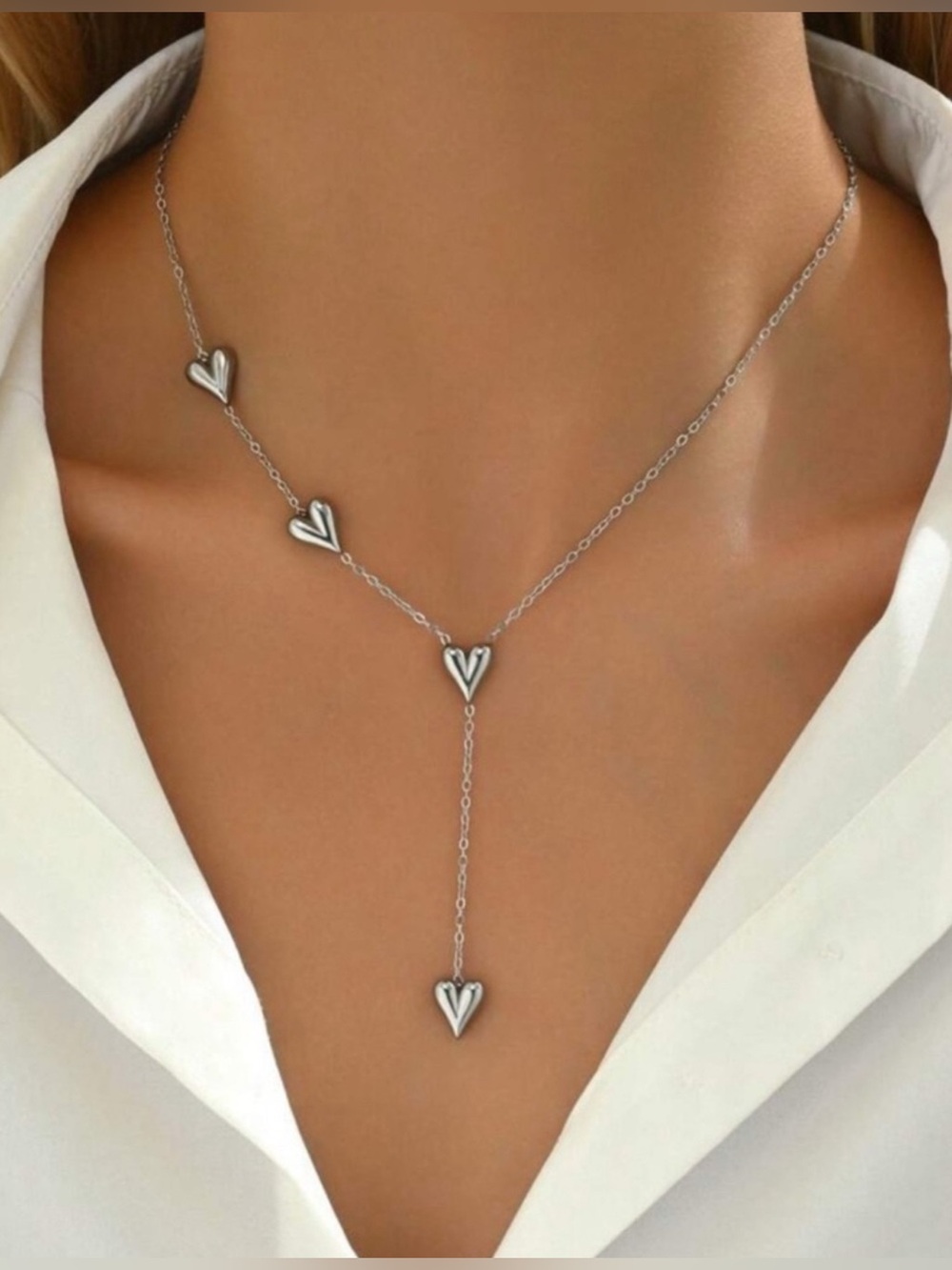 Silver Plated Stainless Steel Heart Y-Necklace | Tarnish Resistant